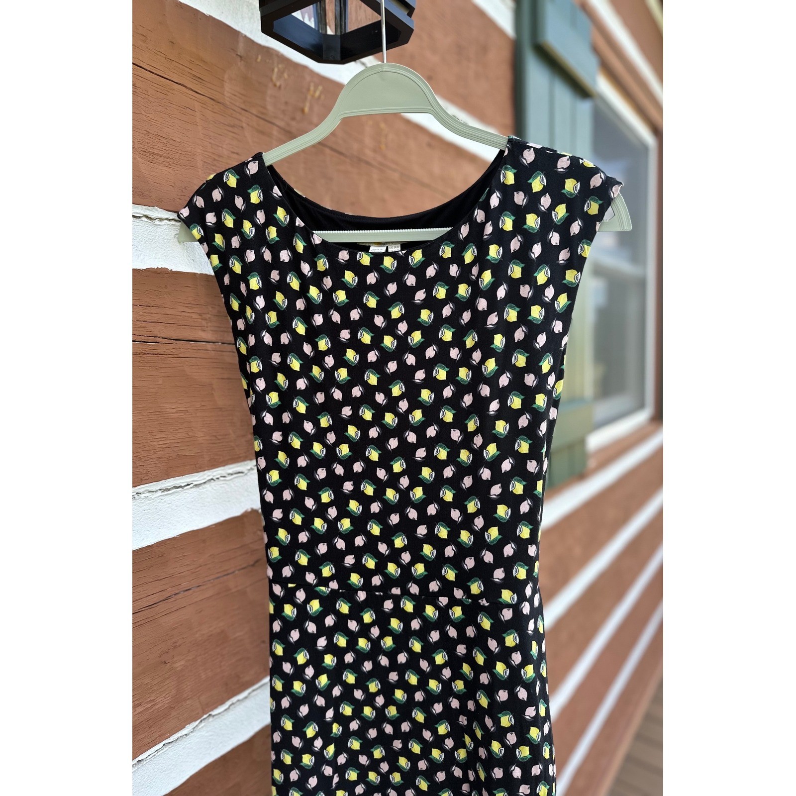 Boden Womens Black Lemon Fruit Print Midi Dress US 10R