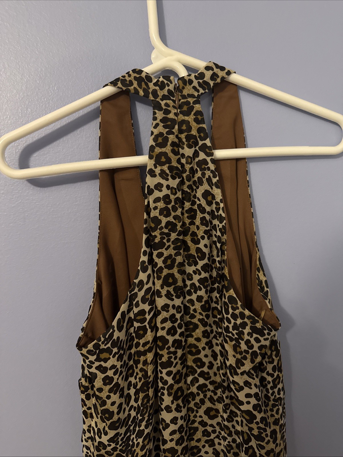 VTG Donna Morgan Cheetah Halter Dress – 100% Silk – Sz 8