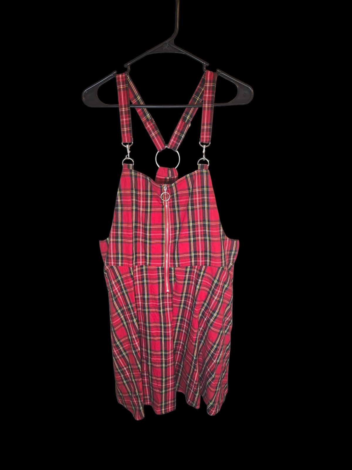Red Black plaid Hot Topic zipper punk grunge jumper dress with pockets sz XL