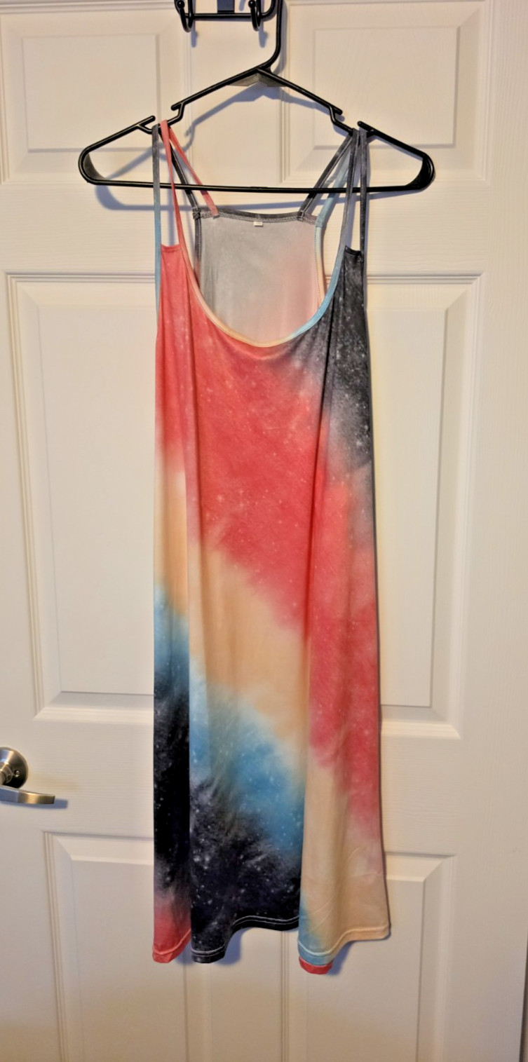 Womens 3XL Galaxy Print Racerback Swing Dress: Boho/ Festival/ Sci-Fi/ Rave