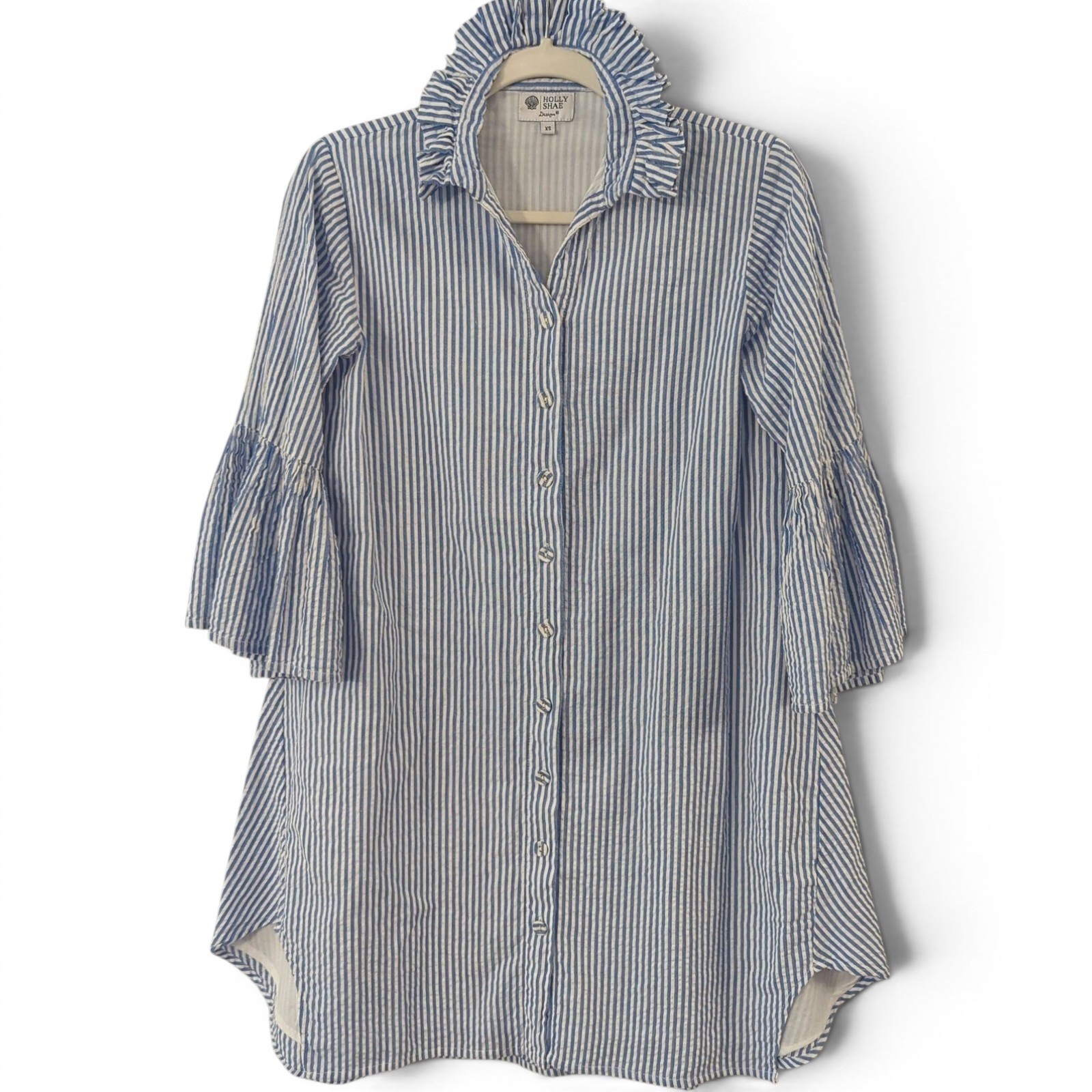 Holly Shea Striped Blue White Button Up Dress Xs