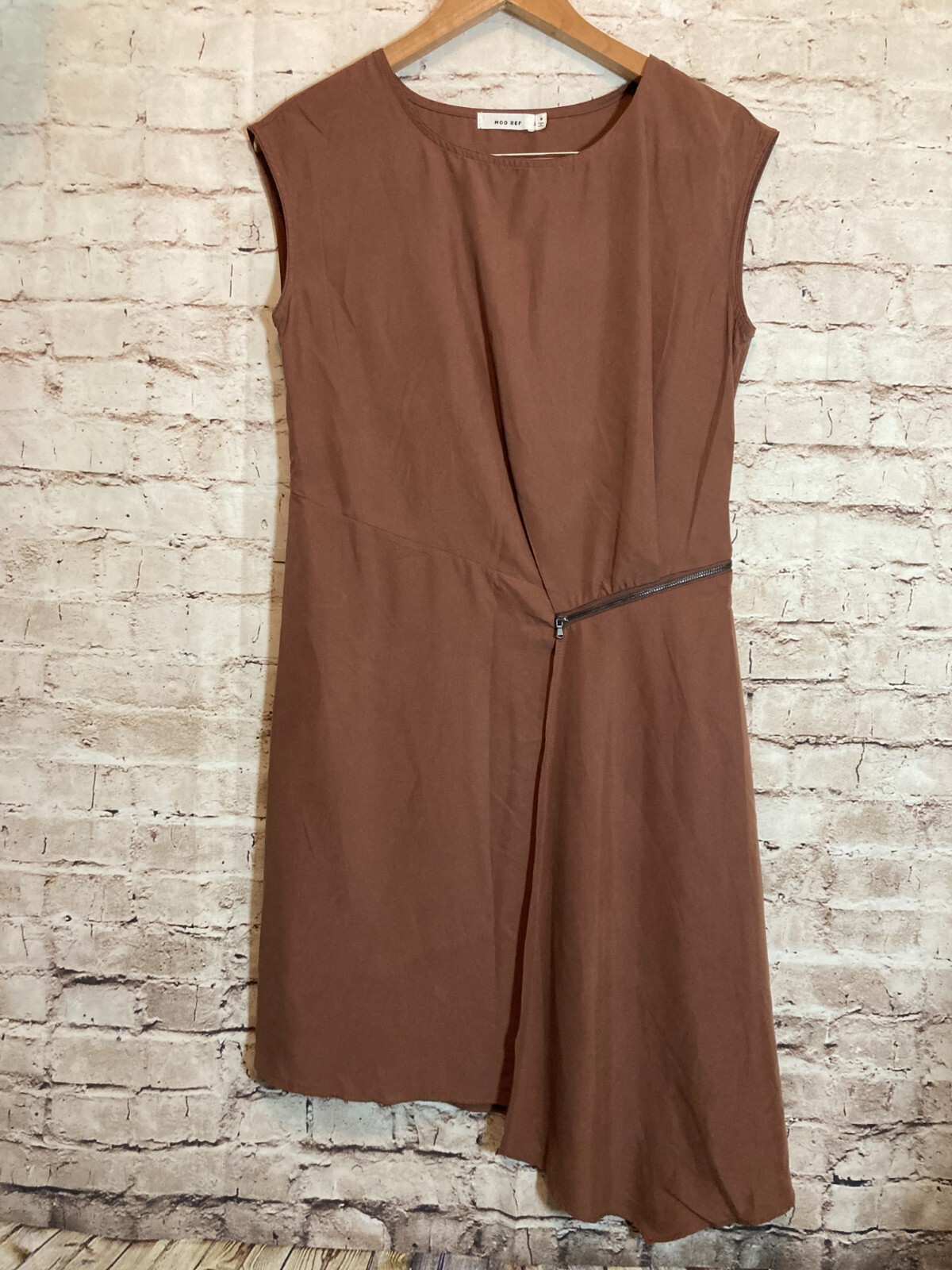 Mod Ref Dress Womens Medium Midi Chocolate Brown Lightweight Modal Asymmetric
