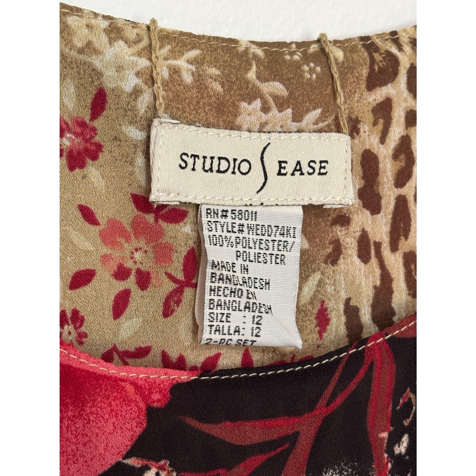 Studio Ease Tropical Animal Print Maxi Dress Size 12 Red Brown Y2K Resort Bold
