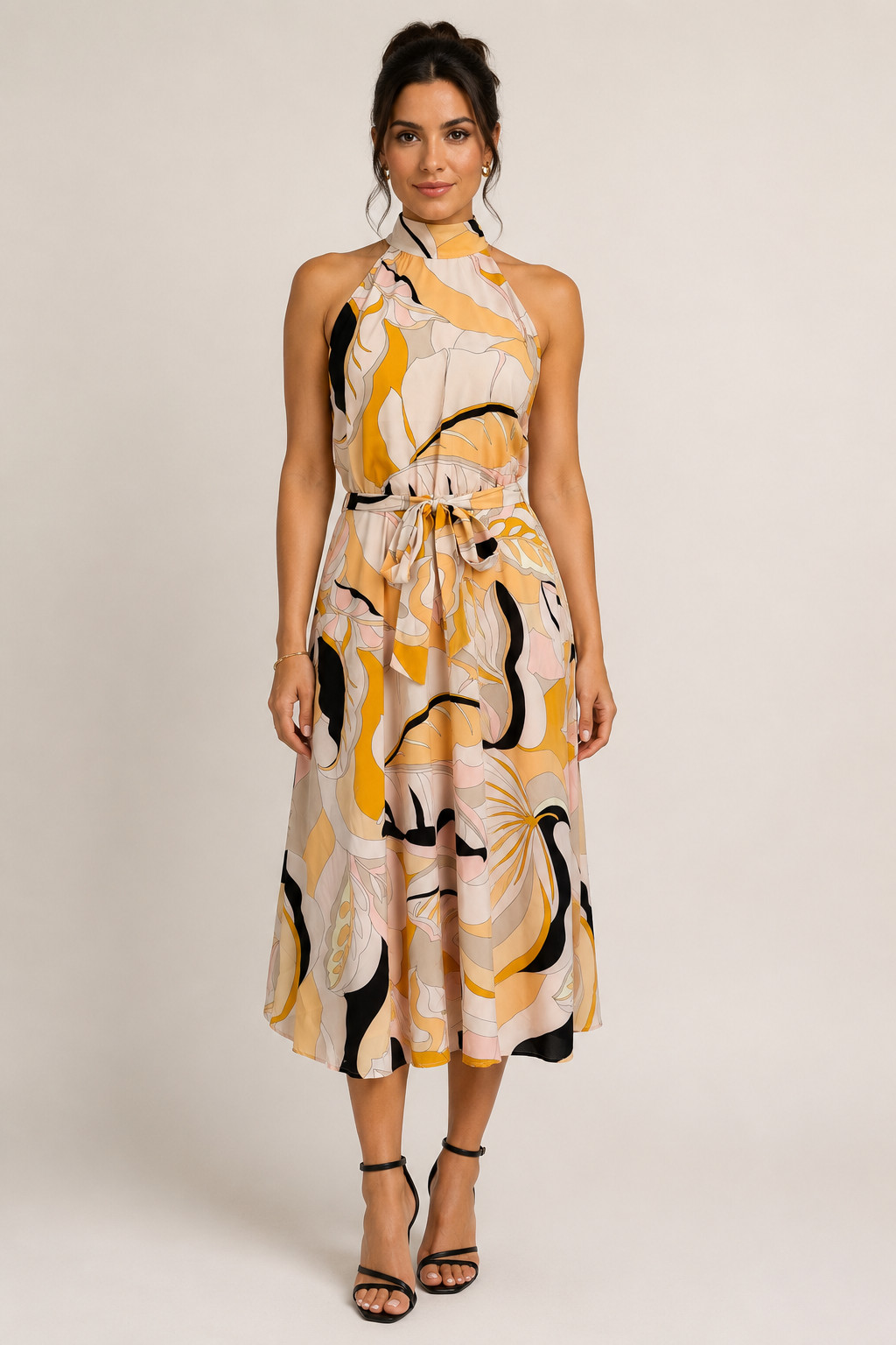 Forever 21 Resort-Chic Tropical Abstract Print halter midi dress L
