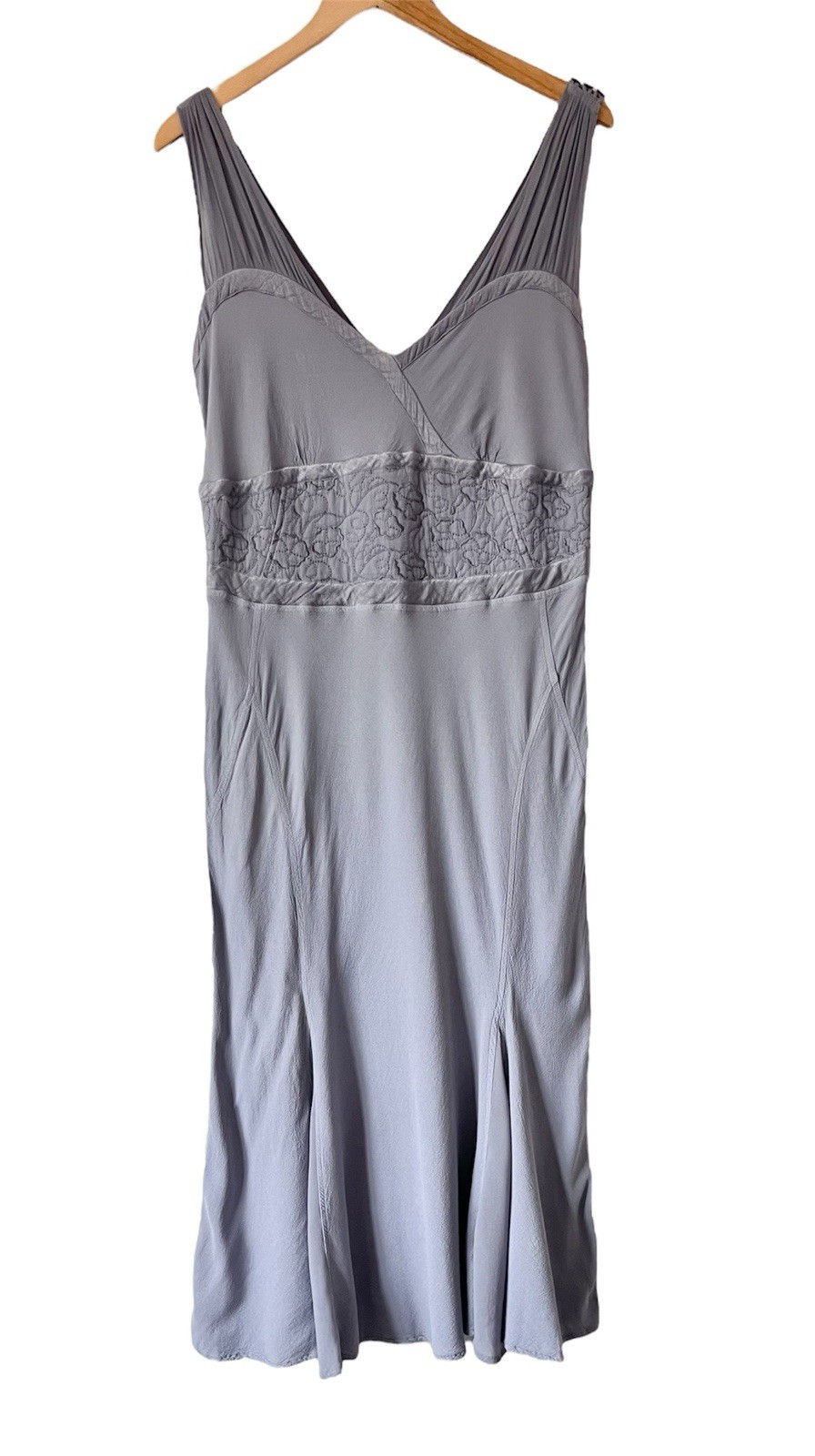 Vintage GHOST Midi Dress Size L 14 16 Pre Takeover Bias Cut Grey Crepe Chiffon