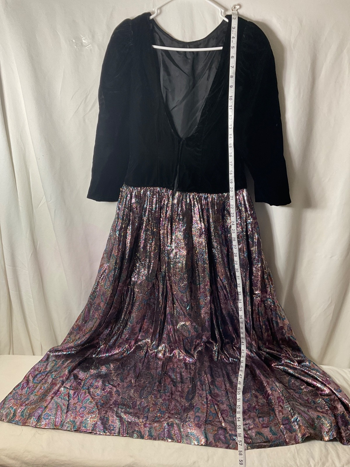 VTG Custom Made Velvet Tinsel Metallic Long Dress Lined