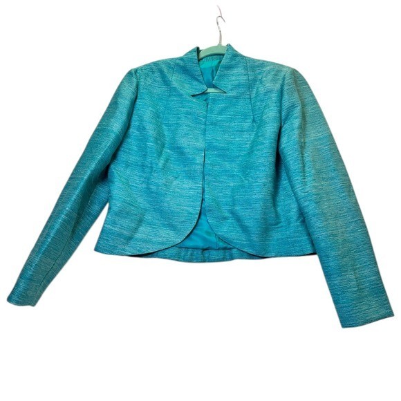 Vintage 60s Aqua Blue Dress Suit Jacket Set w/ Beaded Handbag classic retro teal