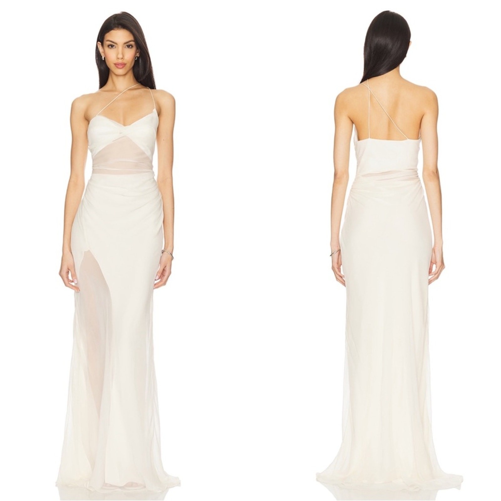 White Chiffon Mermaid Maxi Dresses Cutout Ruched Bodycon Wedding Reception Gowns