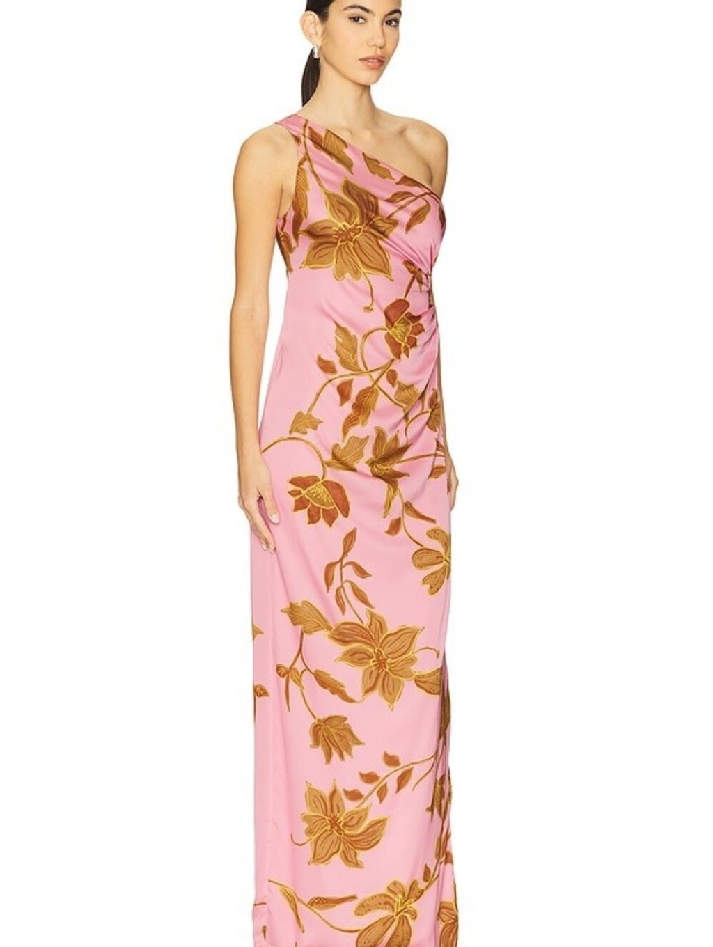 NWT $448 ROCOCO SAND One Shoulder Ruched Maxi Dress Peach Small Revolve