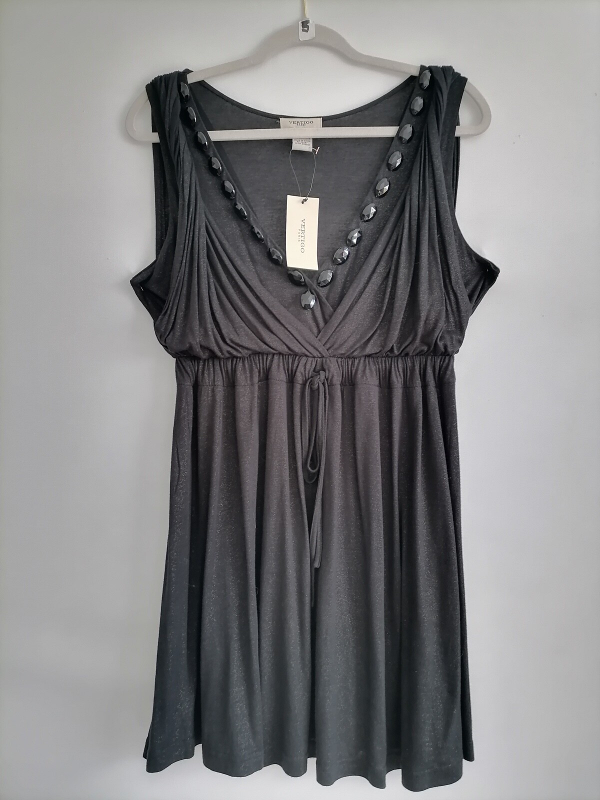 Vertigo Paris Women’s Dress Sleeveless Midi A-line V-neck Black Size XL New