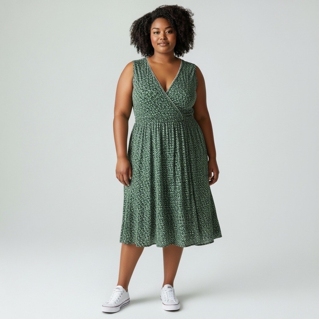 Max Studio Textured Jersey Tiered Midi Dress Cream Green Buds Women’s 3X