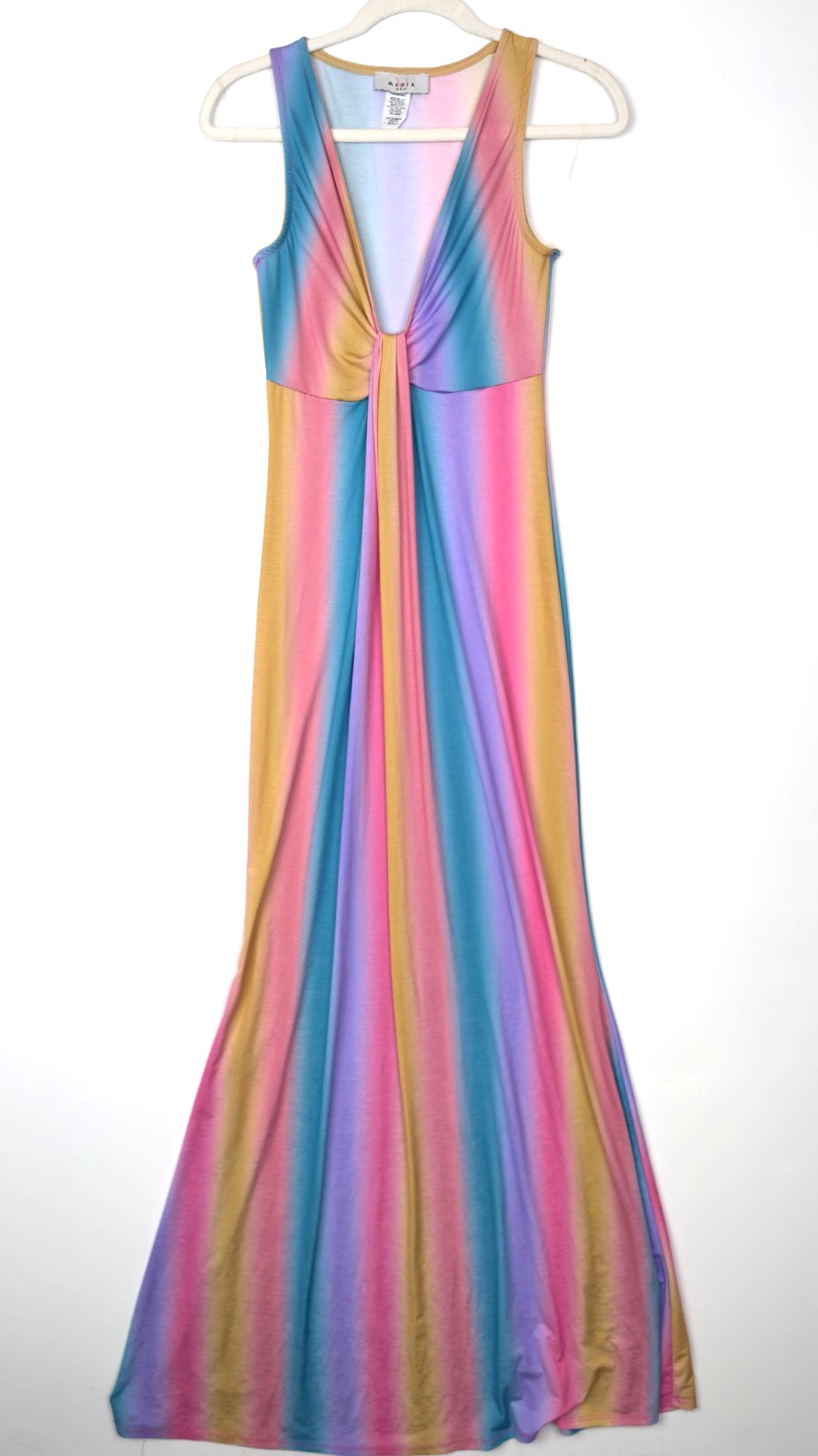 Maia Rainbow Ombre Maxi Dress S Sleeveless Deep V-Neck USA Made Polyester Blend