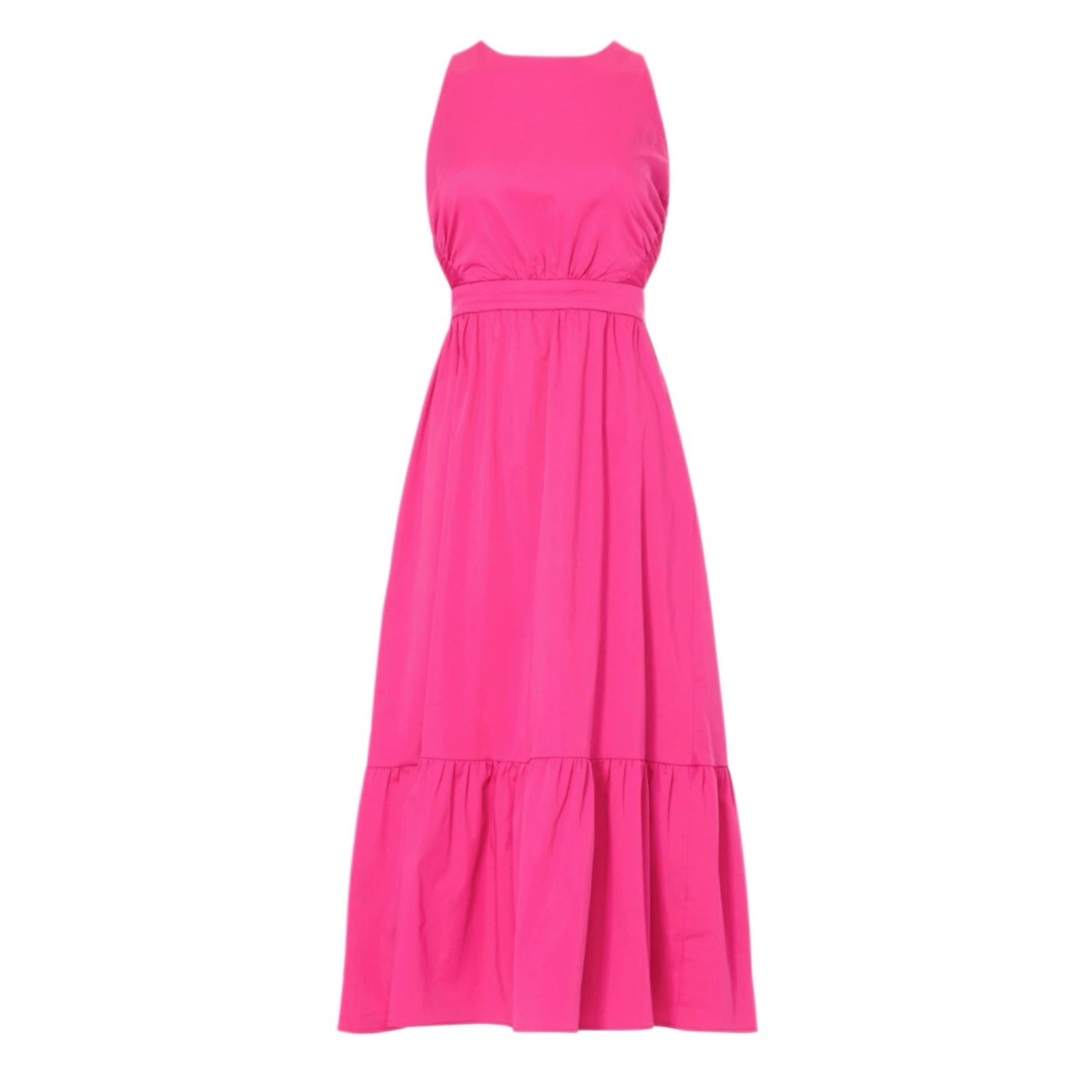 Peter Som Collective Fuchsia Pink Cross Open Back A-line Apron Midi Dress Size 2
