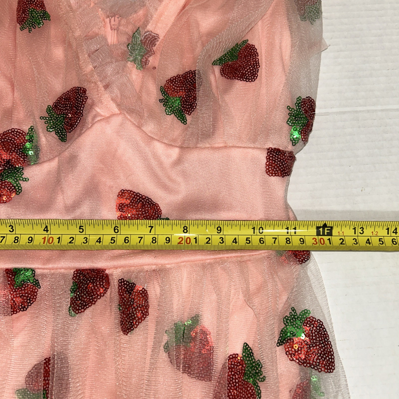 Strawberry Sequin Tulle Maxi Spring Pink Dress Retro Dress Size XL Fairy