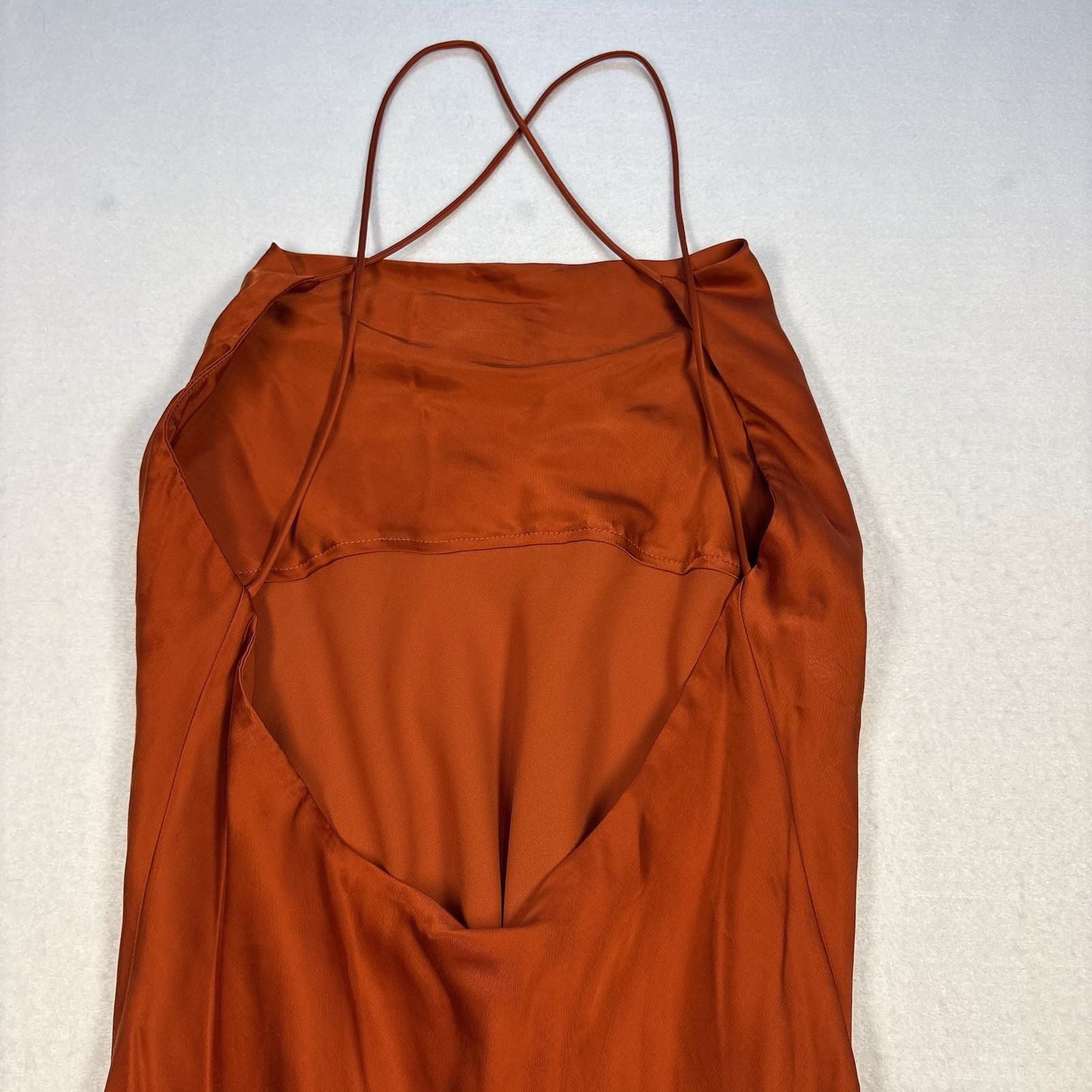 BACKSTAGE Australian Silk & Cupro Cowl Back Slip Dress – Rust Copper – Size S