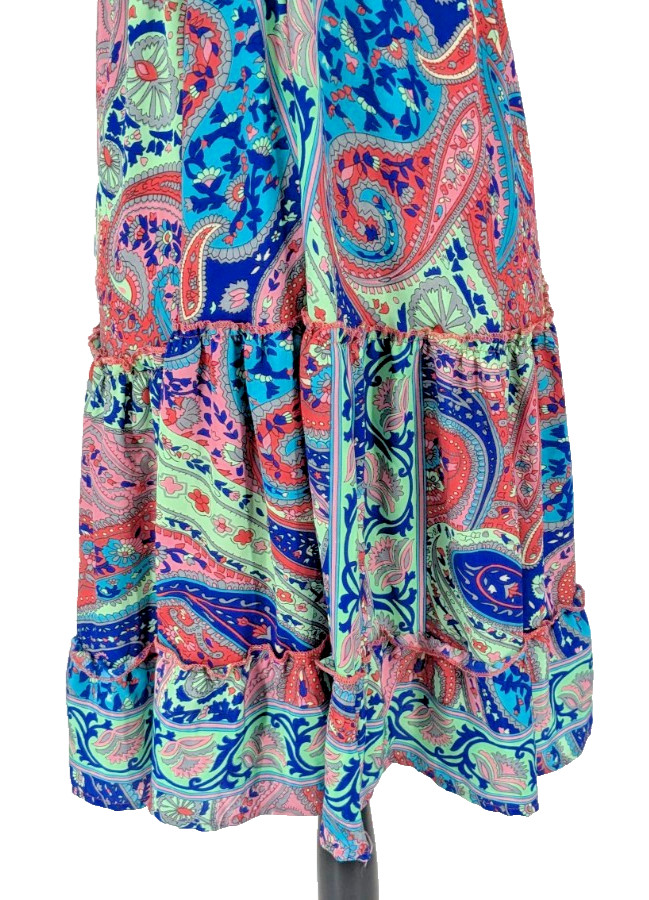 ZURY Halter Dress Silk Viscose 34″ Under the Bust Jewel Tones Tiered Excellent