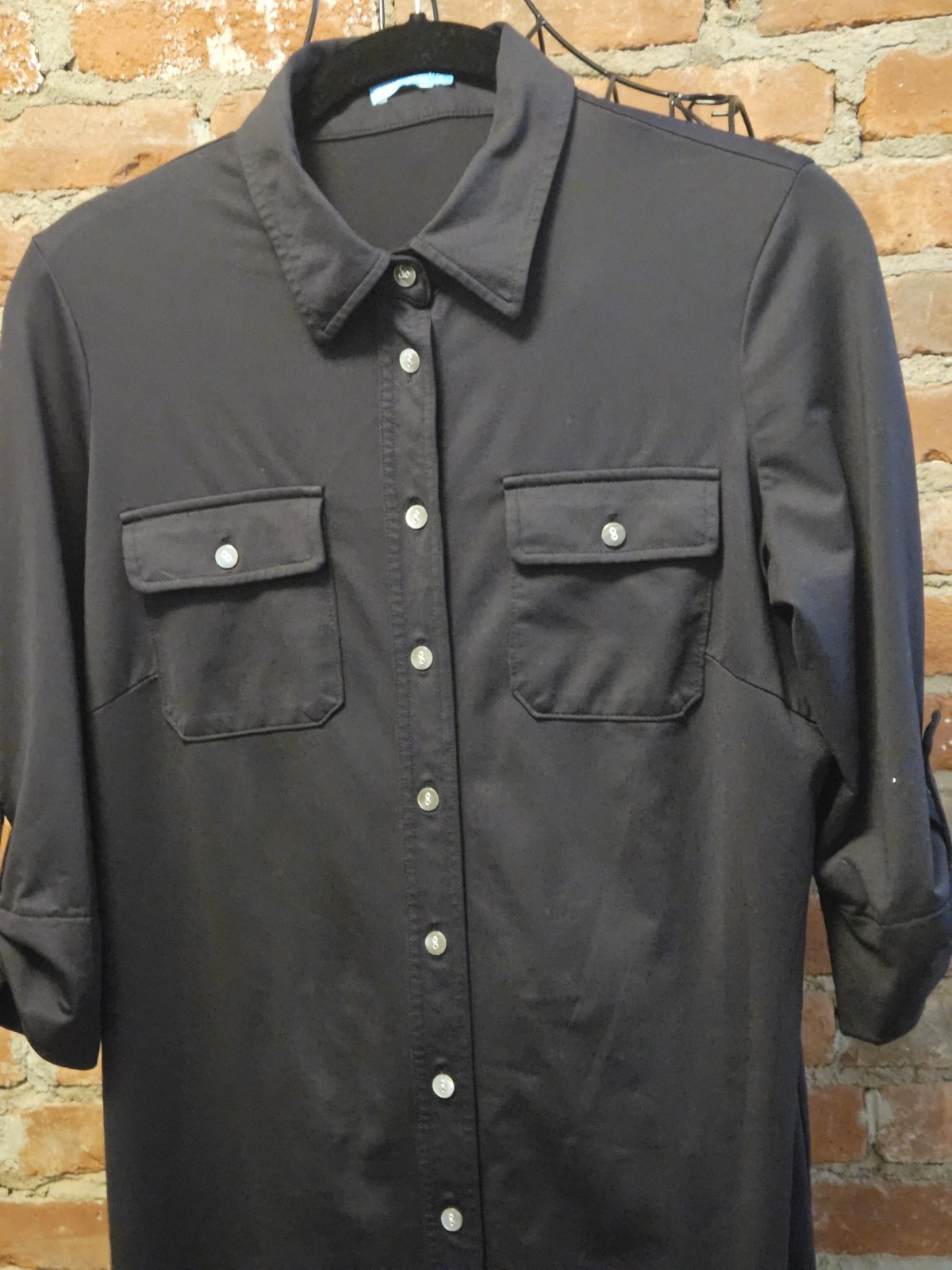 J. Mc LAUGHLIN BUTTON DOWN BLACK DRESS ROLL TAB SLEEVES