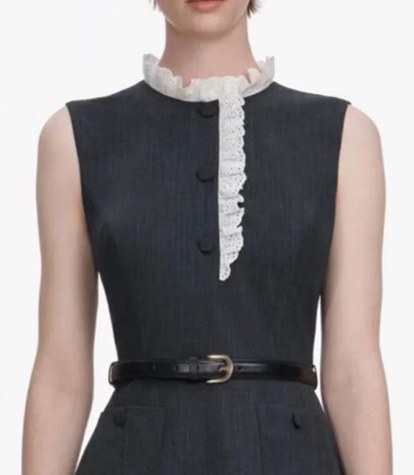 Self-Portrait Women’s Grey Patchwork white Lace Sleeveless Dresse+ Belt