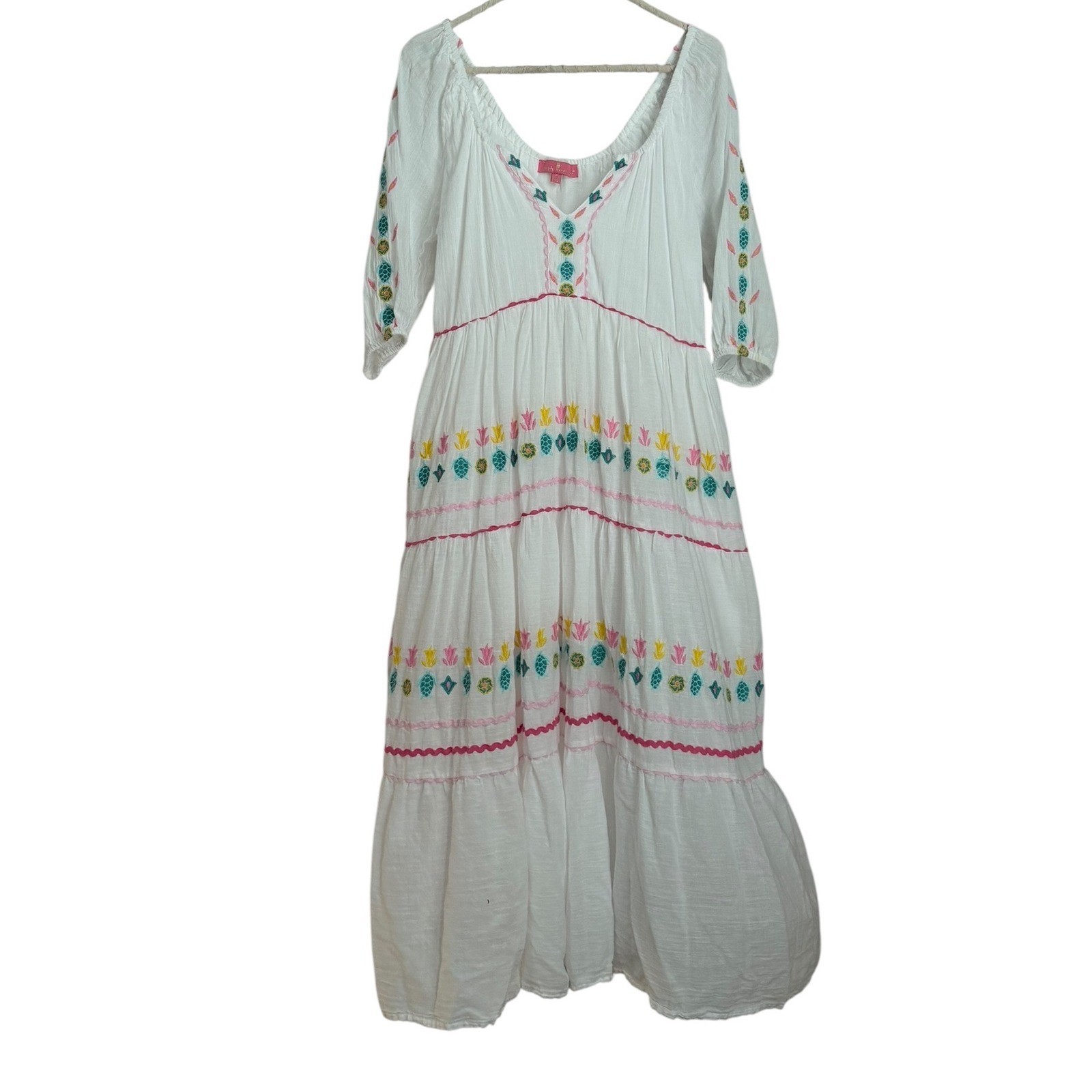 Simply Southern Embroidered Boho Peasant Dress White Cotton Cottagecore Beach S