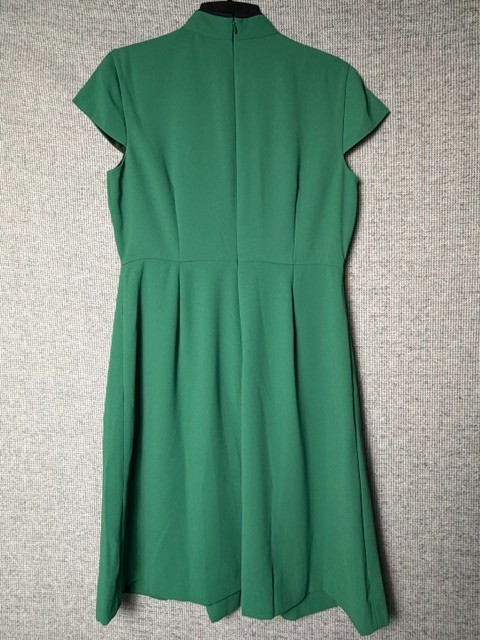 J.Crew A-Line Cap Sleeve Tie Neck Dress Women’s Size 8P Green Pleated Skirt NWT