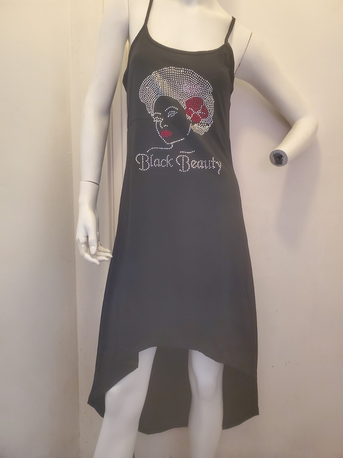 Womens Beautiful Rhinestone Summer Dress, Black, M