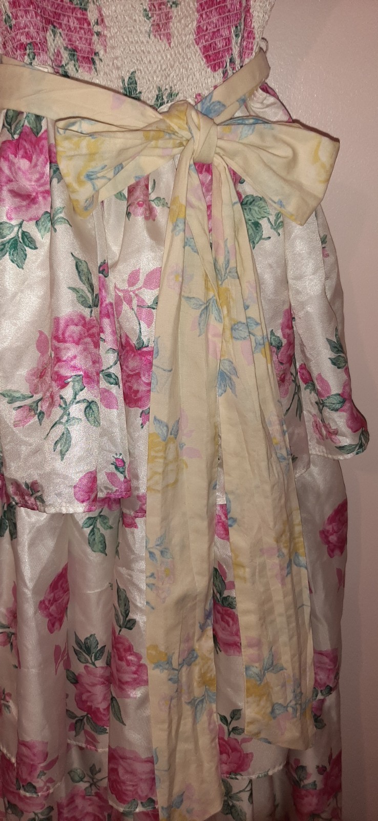 LoveShackFancy Elise White Pink Green Floral Satin Original Ribbon S Whimsical