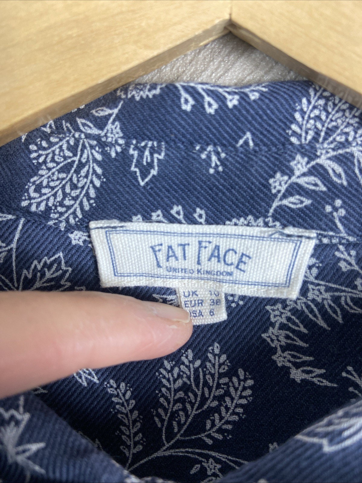 Fat Face Navy & White Floral Button Up Dress Waist Tie Collared Size 10