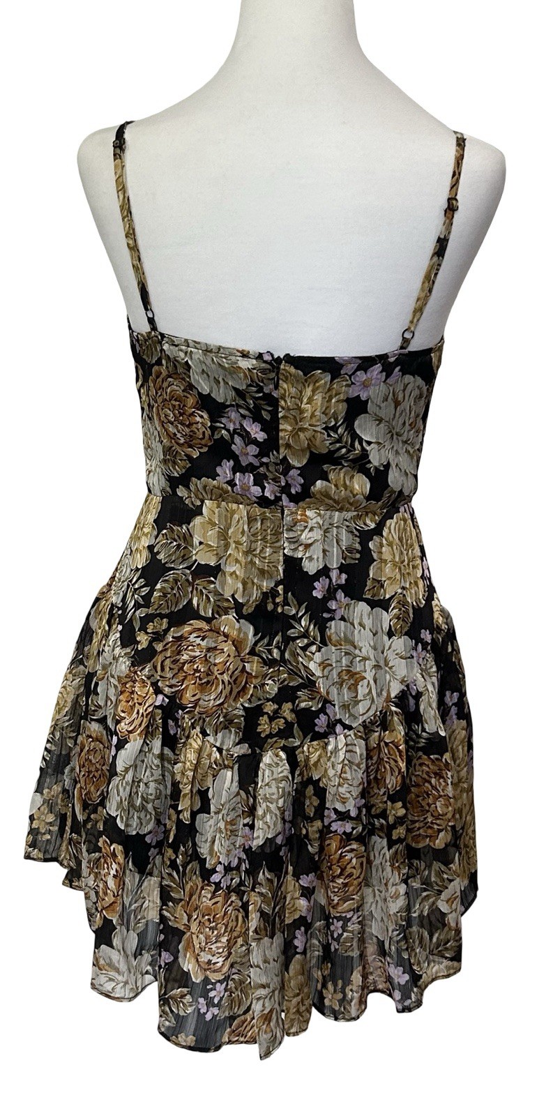 Akira Floral Bustier Mini Dress Romper Skort Black Gold Cottagecore Party S Boho