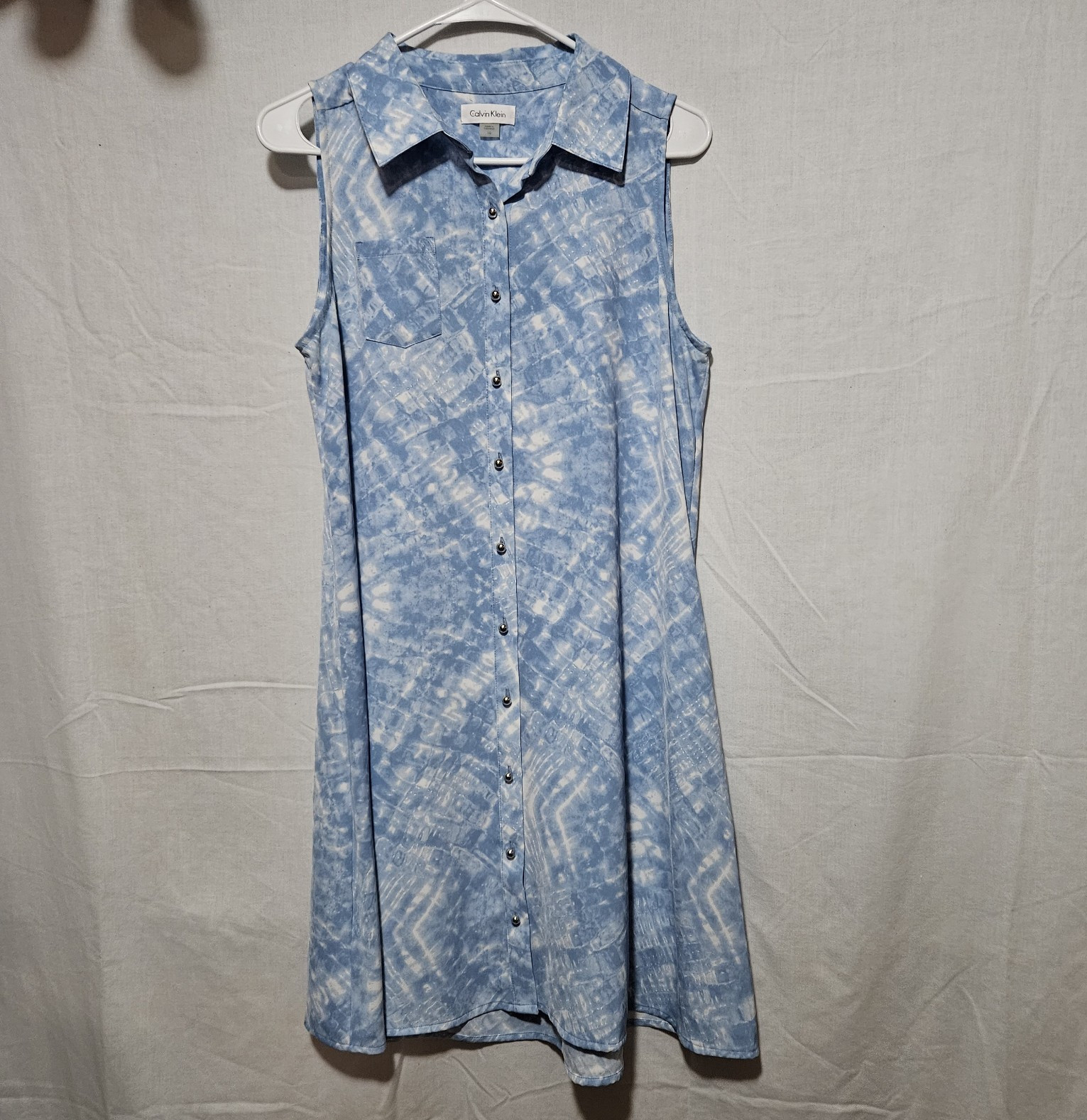 Calvin Klein Tie Dye Shirt Dress Sleeveless Collared Button Front Size 10