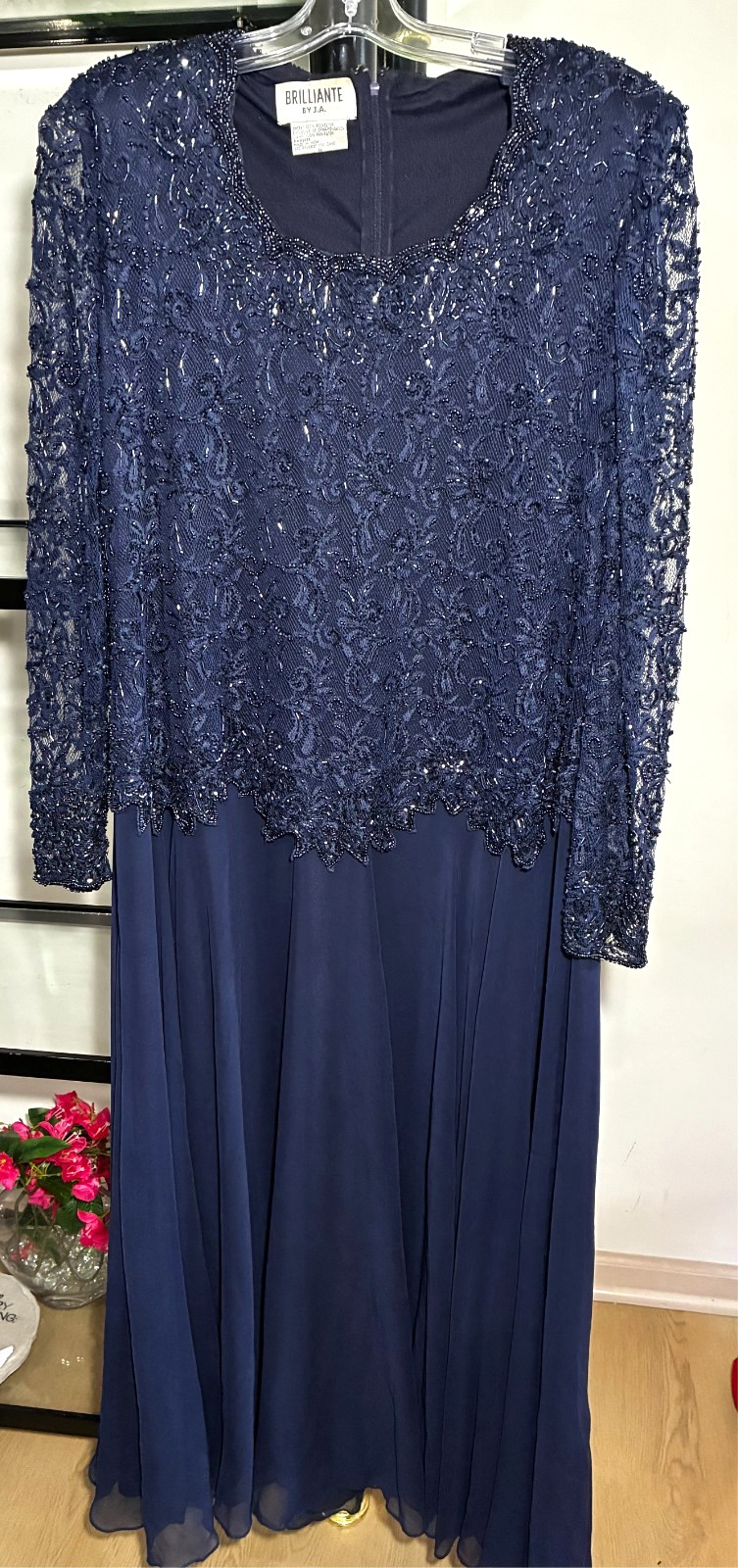 Preown-Brilliante by JA-Chiffon Skirt-Sequins Top Gown(Navy Blue) – Sz 1X