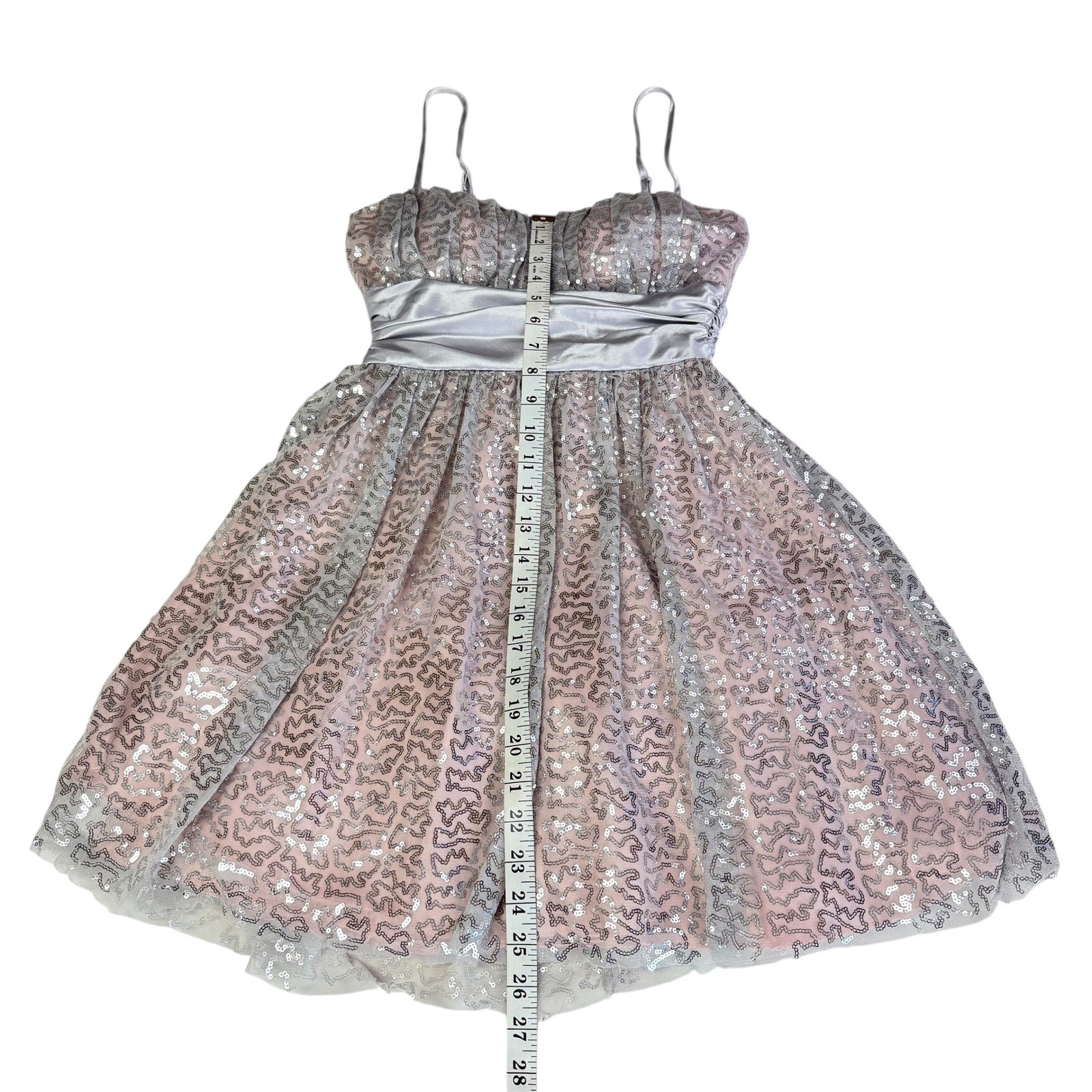 Deb Blush Pink Sequin Fit Flare Dress Junior 3/4 Fairy Balletcore Y2K Prom Party
