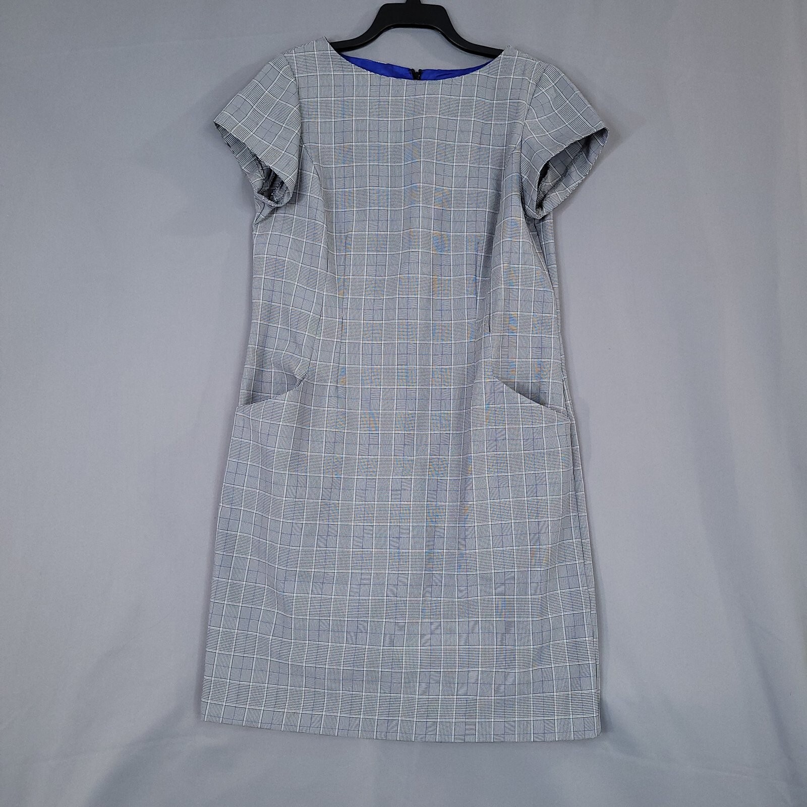 Shelby & Palmer Women’s Sheath Dress Midi Short Sleeve Gray Plaid Size 14