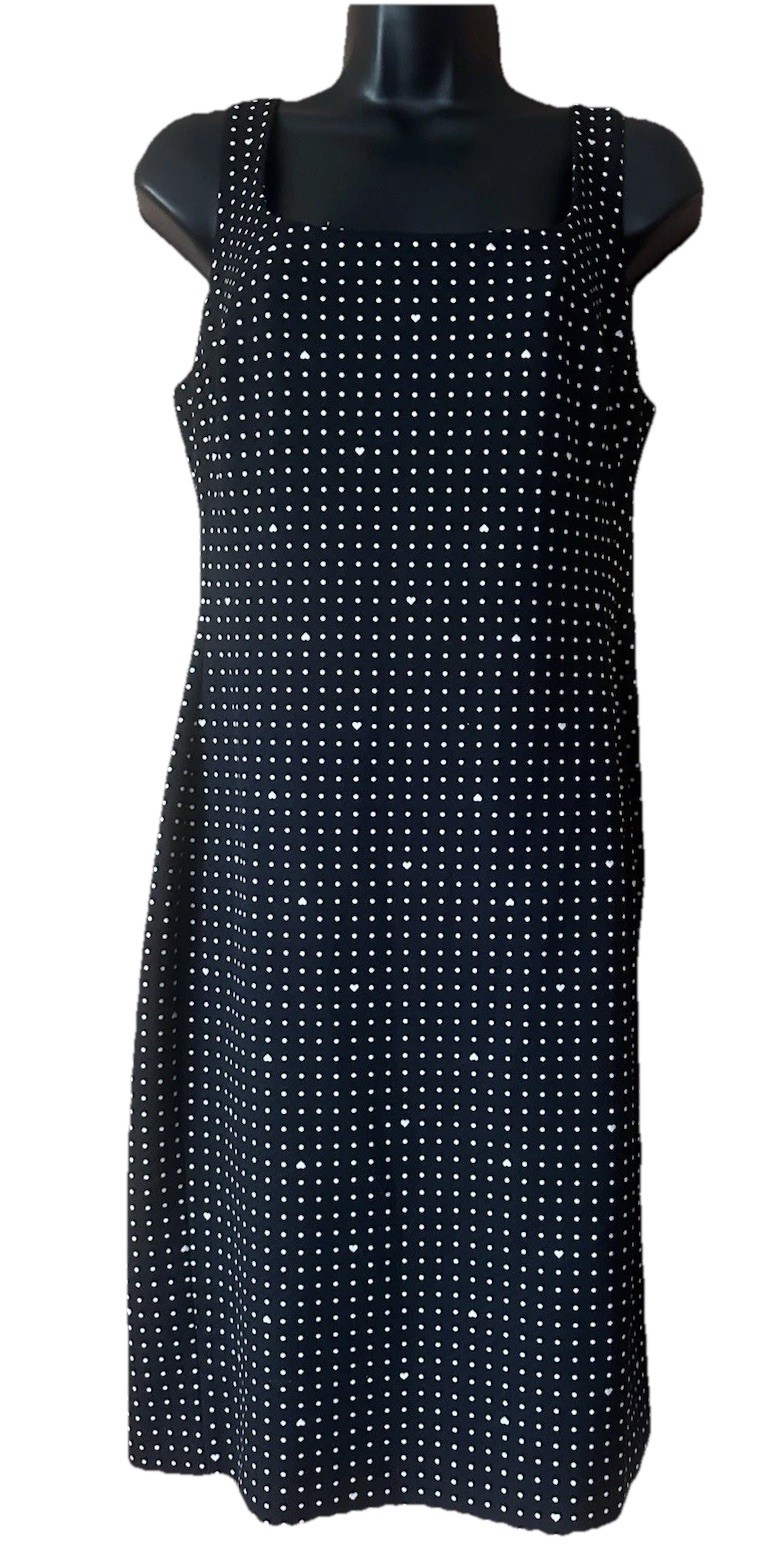 KARL LAGERFELD Black White Polka Dot Heart Sheath Mad Men Dress Size 8