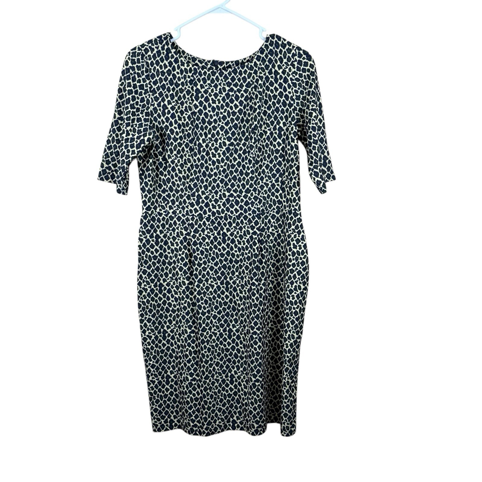 Jude Connally Tan Navy Leopard Print Shift Dress Knee Length Size Large