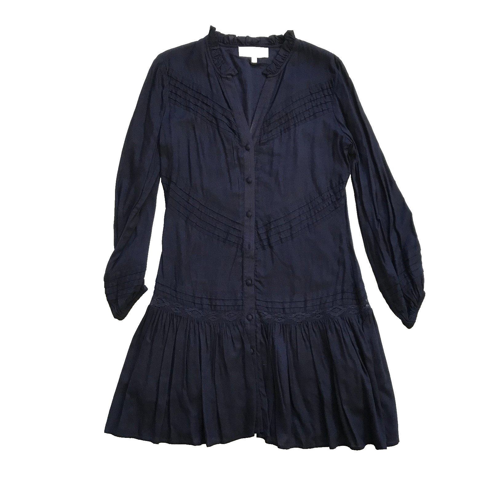 Anna Cate Grace Shirt Dress Womens Small Navy Blue Long Sleeve V-Neck Button Up