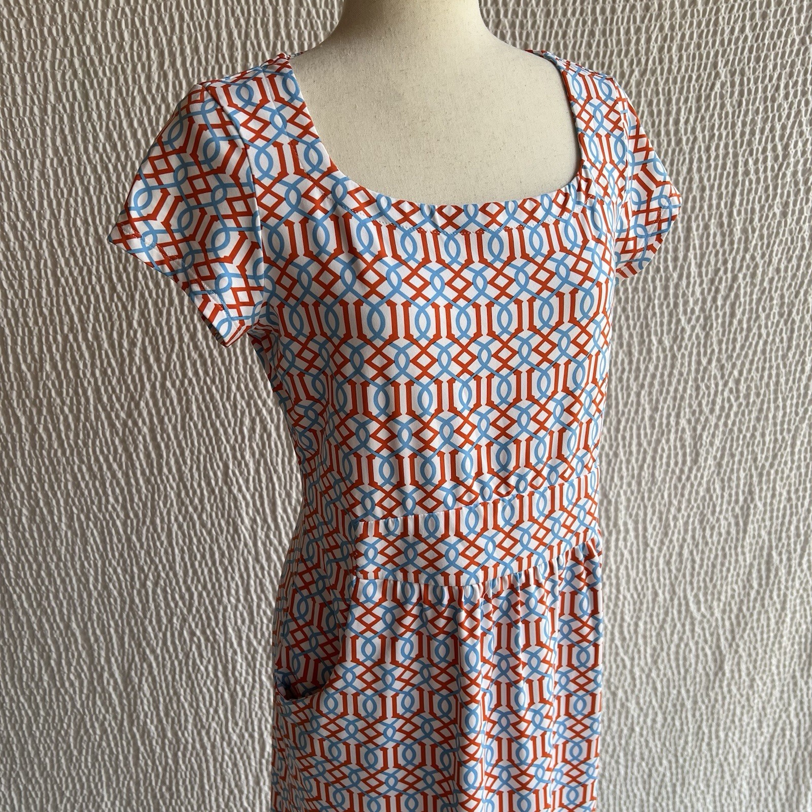 J. McLaughlin Dress M 2 Bundle Blue Green Short Slv Pockets Catalina Cloth
