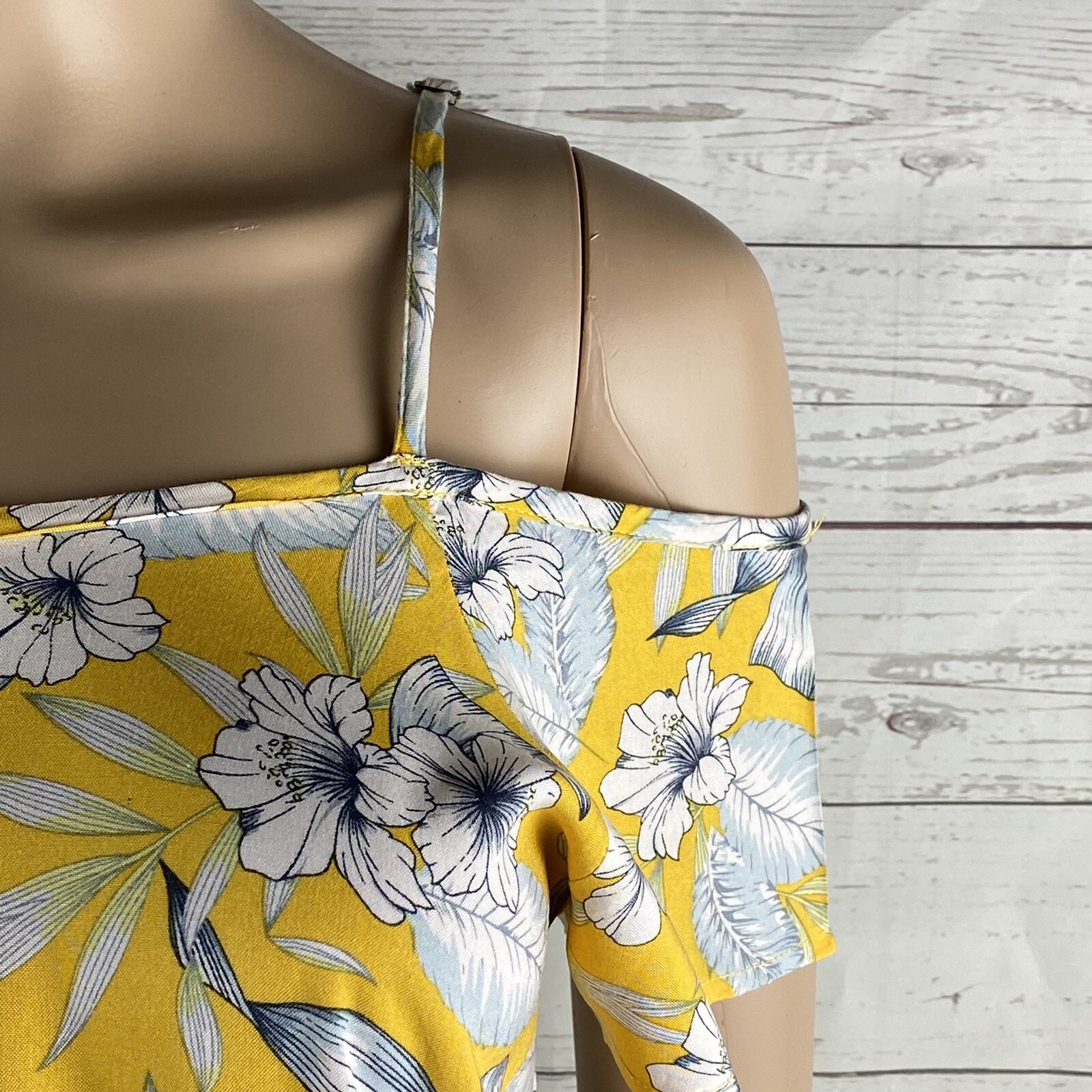 Island Haze Sundress Small Yellow Gray White Hibiscus Floral Hawaiian Dress Cute