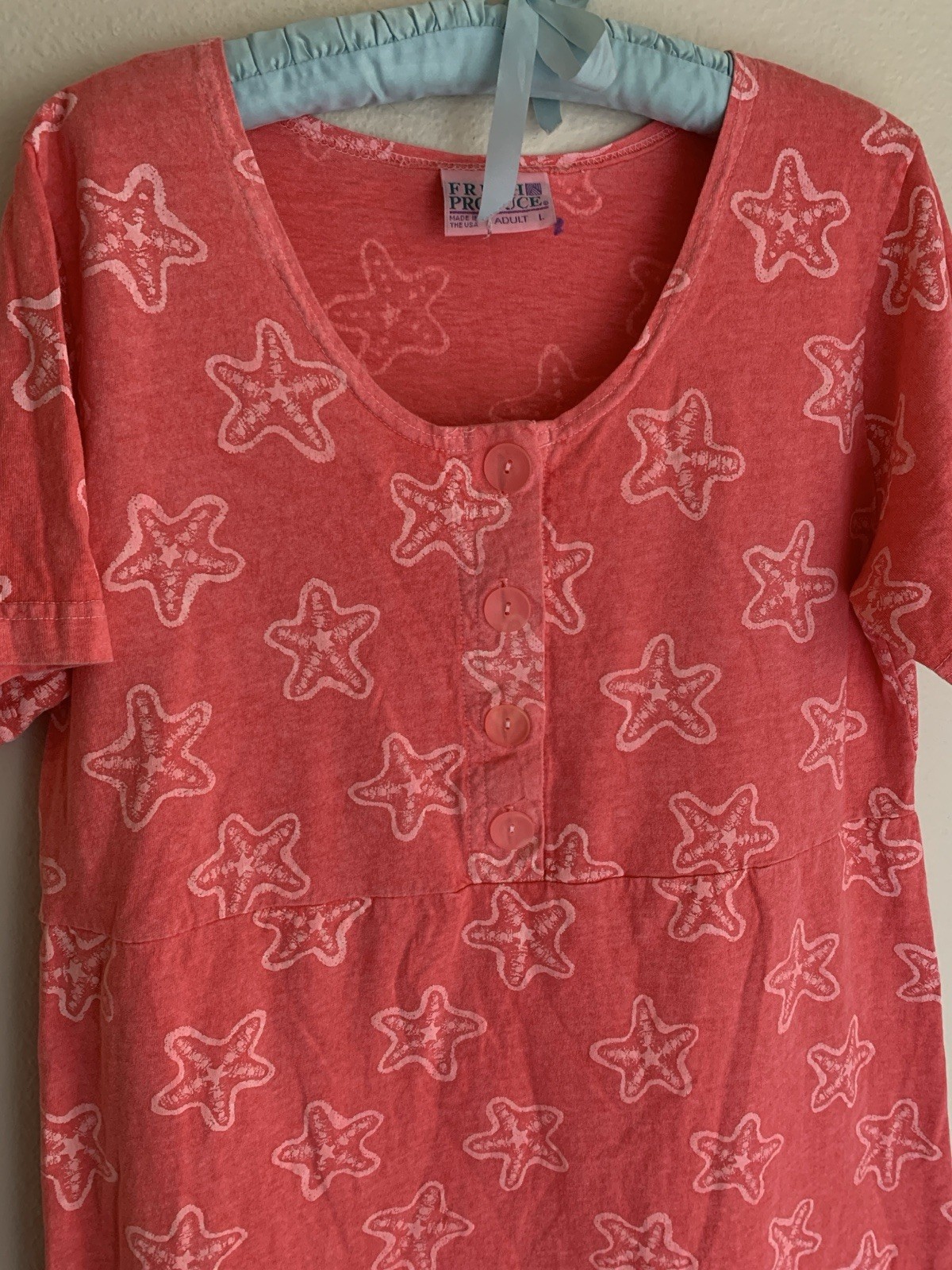 READ L Vintage Fresh Produce Pink Starfish Sun Dress Beach Cottagecore Star Fish
