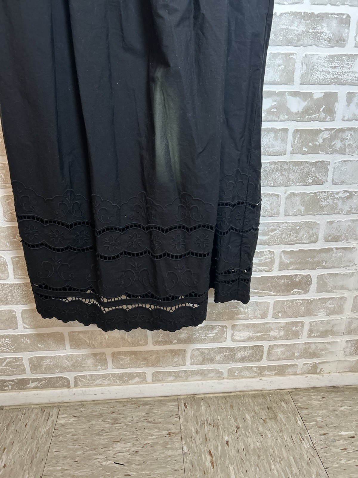 Free Assembly Black Smocked Swing Midi Dress Square Neck Pockets Cotton M