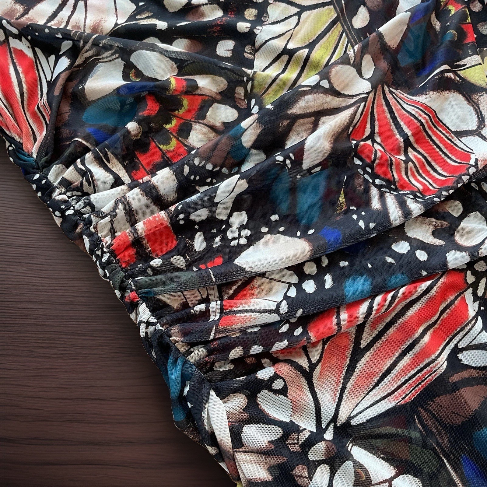 NWT ($90) ASHLEY GRAHAM Sz 0X Butterfly AOP Bodycon Semi-Sheer Lined Maxi Dress
