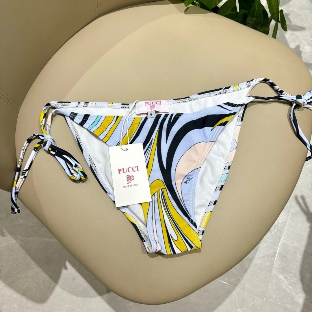 Emilio Pucci Pale Blue Multi Swirl Print Tie Side Two Piece Bikini Set