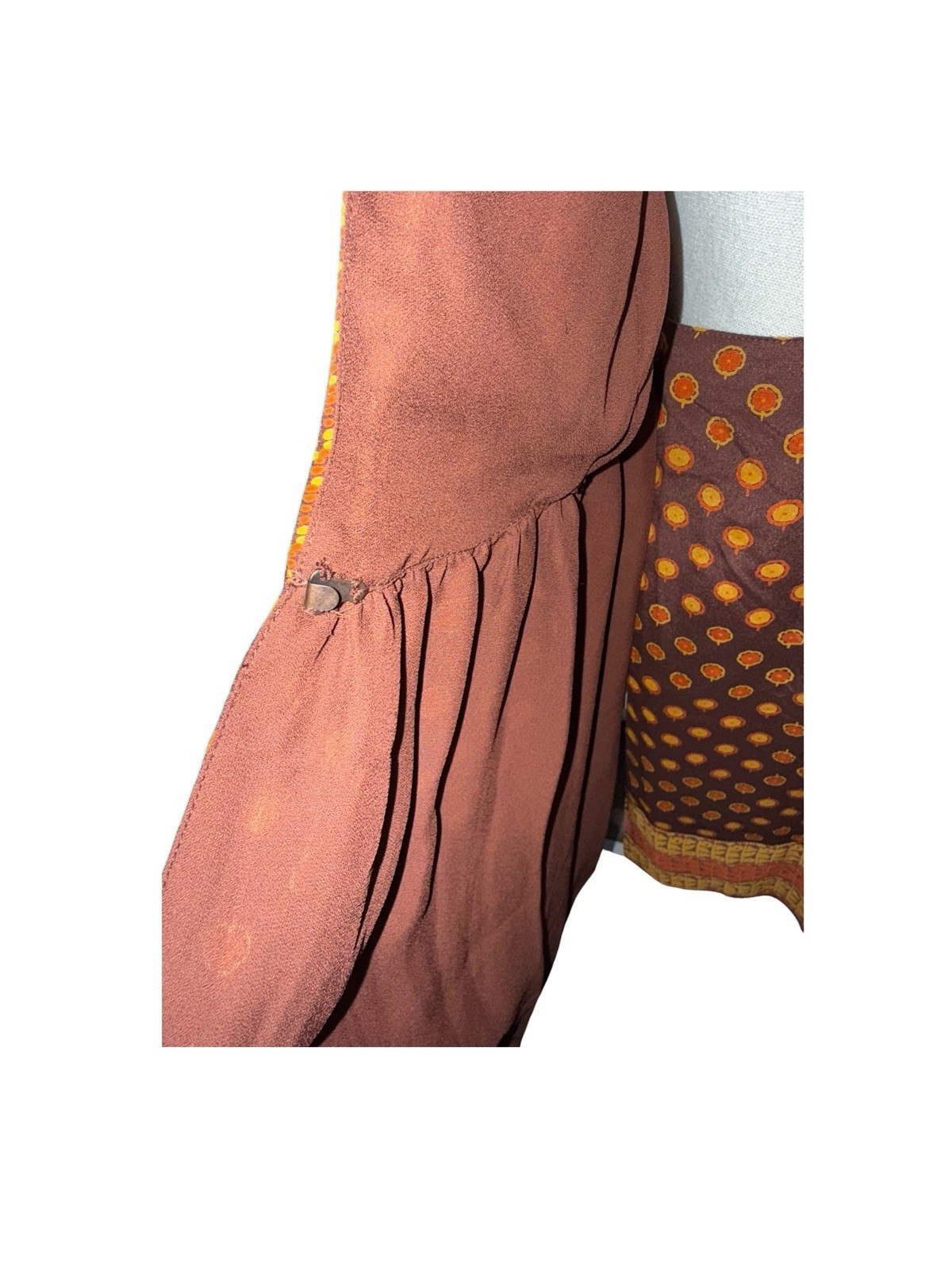 Anna Sui Silk Chiffon Wrap Dress Polka Dot Brown Orange Yellow Lined S