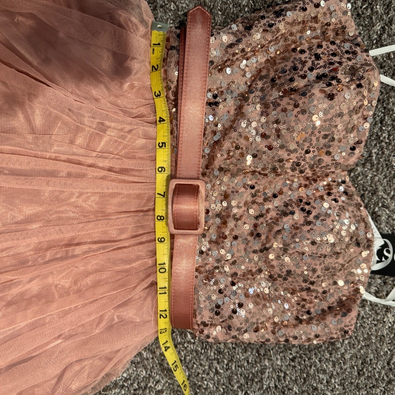 Xscape Rose Gold Sequin Tulle Strapless Gown Formal Prom Evening Dress Pink 10