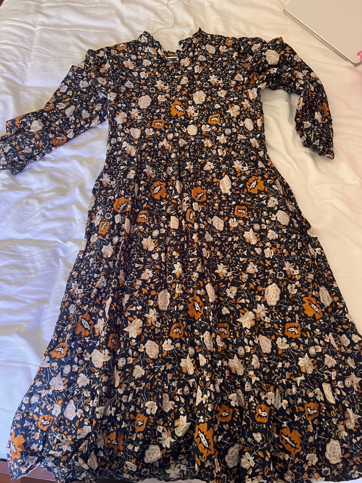 Navy dress with white and Orange flowers – Small