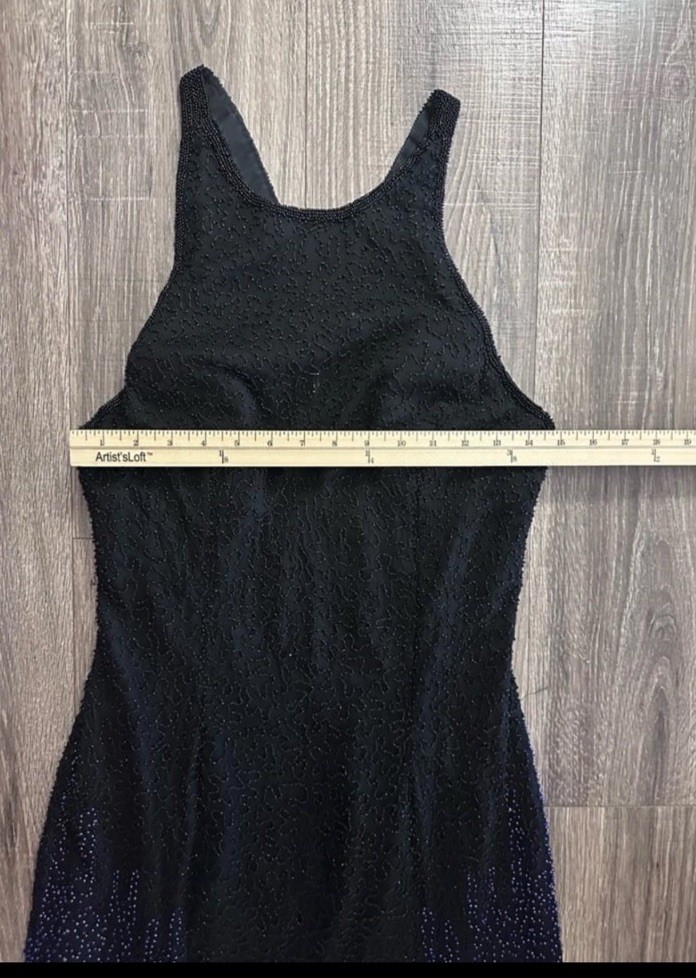 Cassandra Stone Fully Beaded Natural Silk Dress Sheer with Lining Black and Gold