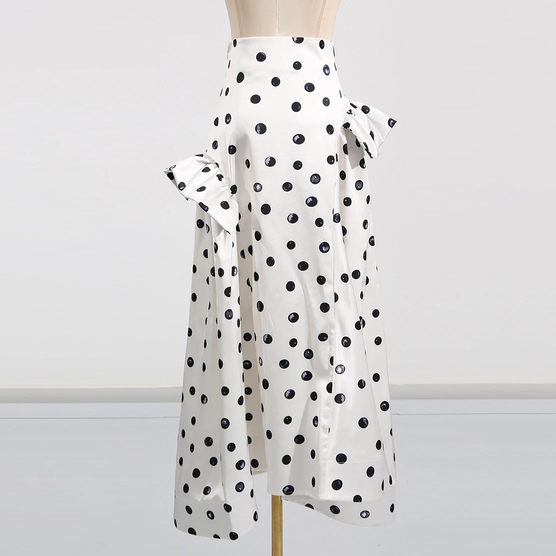 Hit Color Polka Dot Elegant Skirts For Women High Waist Patchwork Folds Temperam