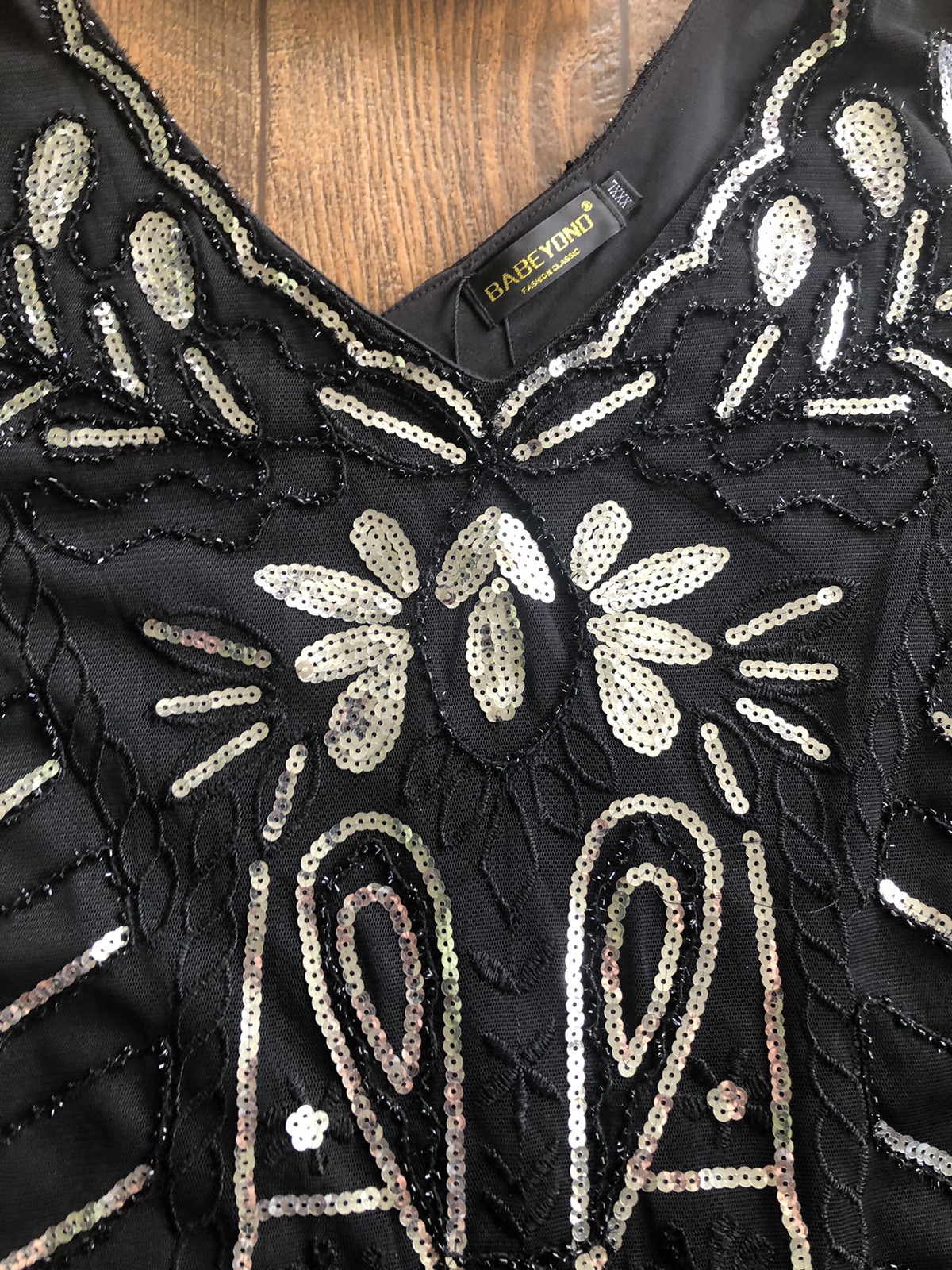Babeyond Flapper Dress Size 3XL Black Sparkly Sleeveless With Feather Headband