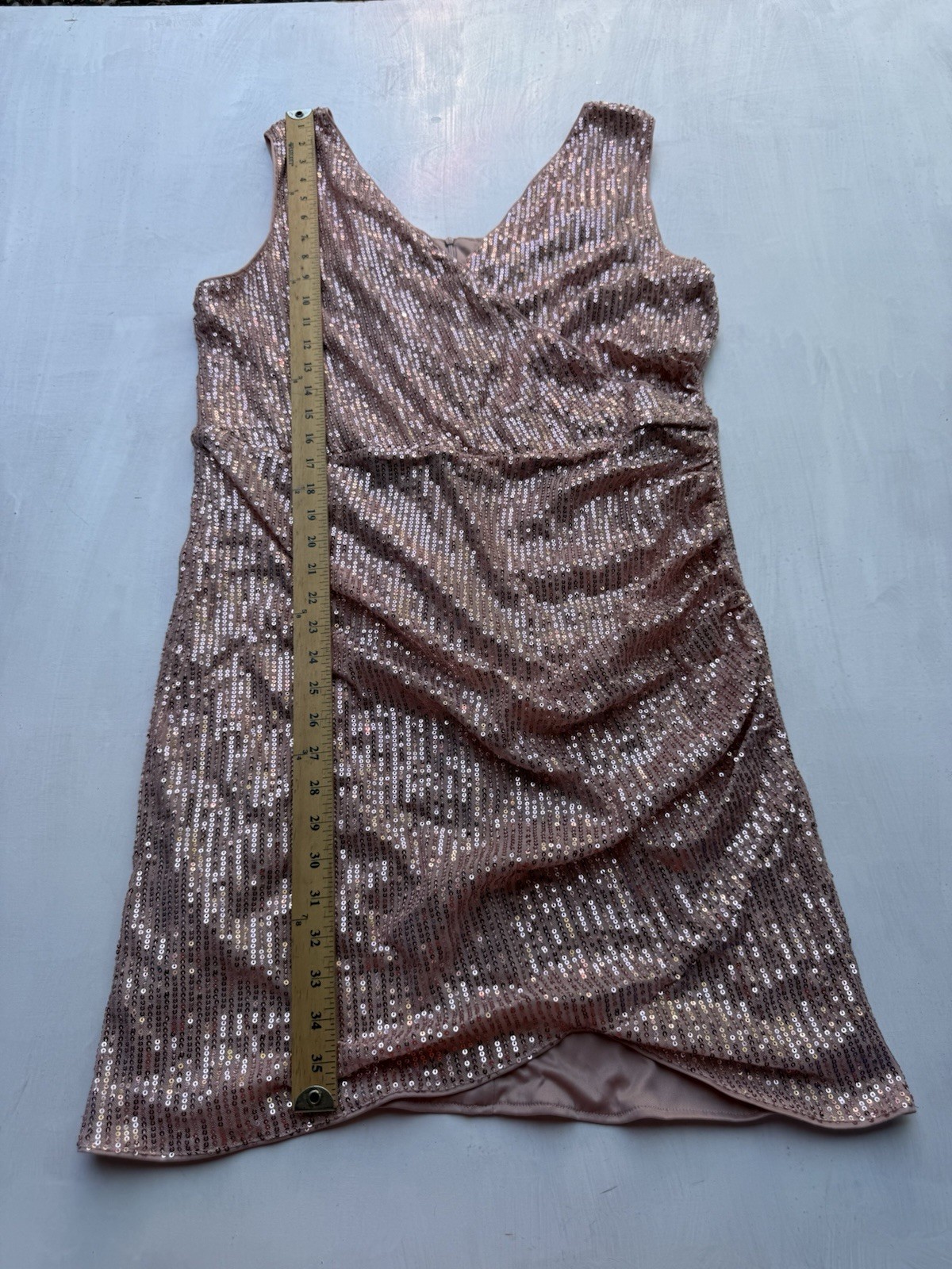 PINK Rose Gold Sequin Metallic V-Neck Strappy Bodycon Mini Dress XXL