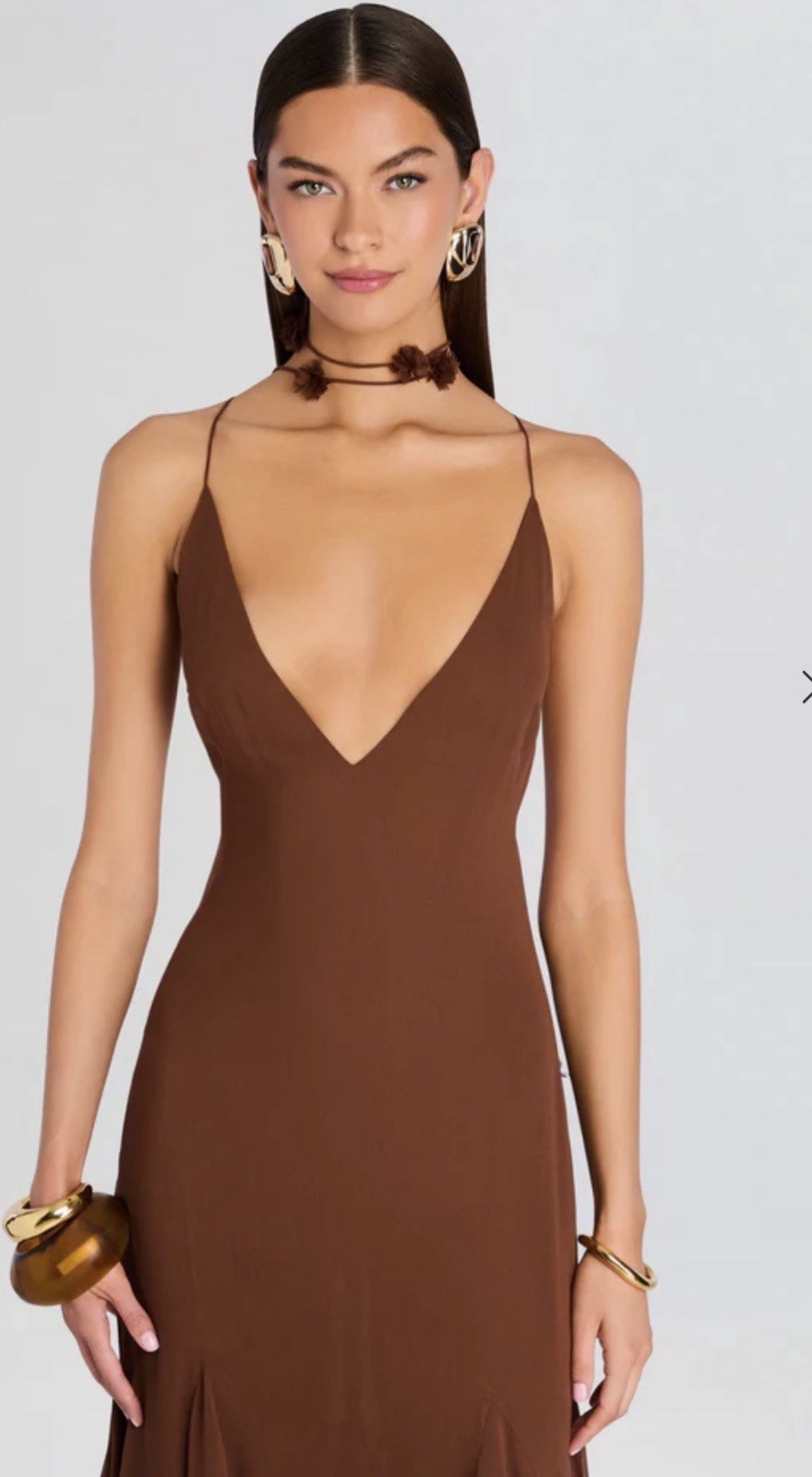 Retrofête $1298 DEENA CHIFFON DRESS Brown Silk Long Dress Backless Size Small