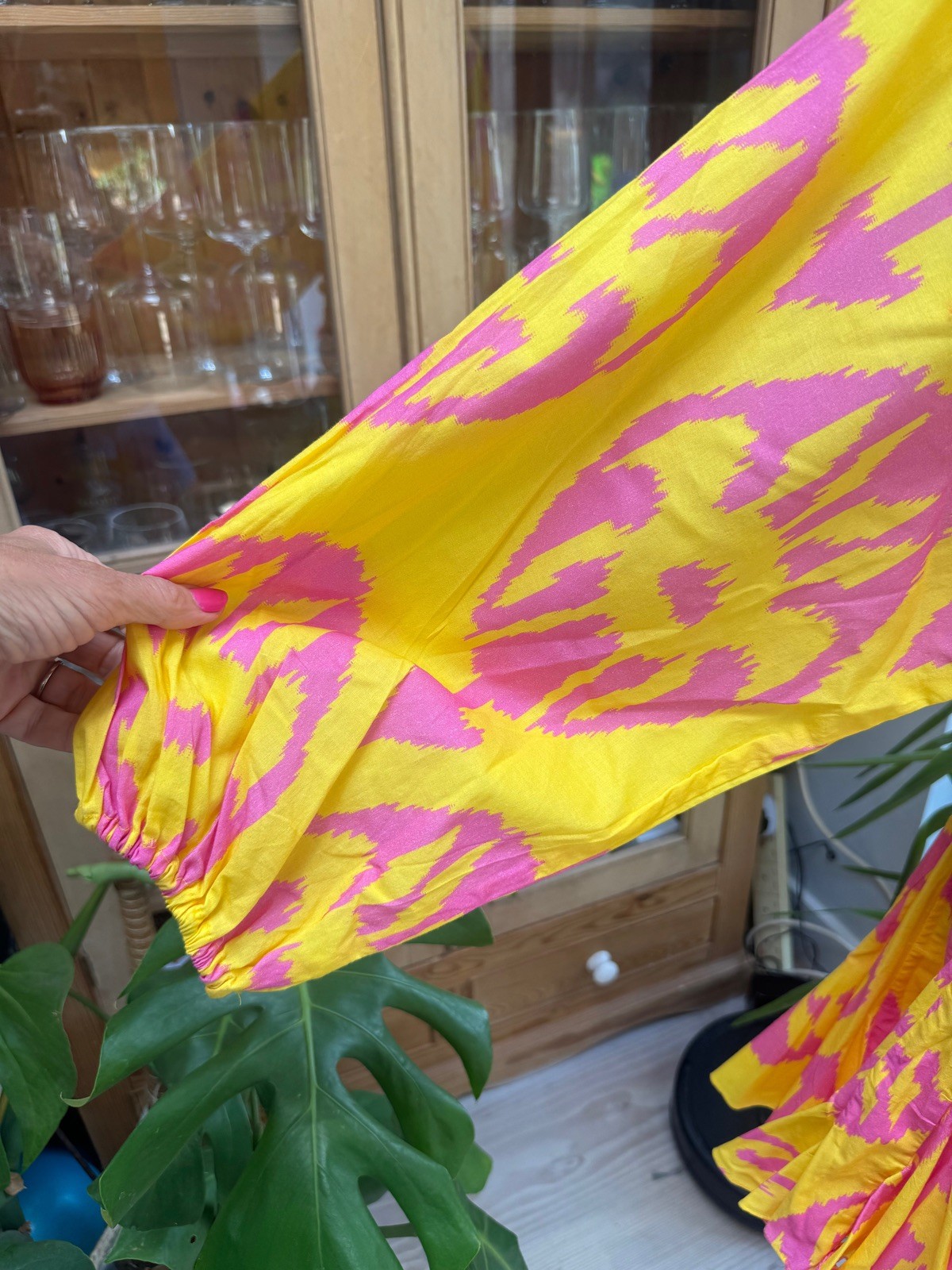 Stunning RHODE “Ella” Ikat Print Yellow & Pink Cotton Belted Mini DRESS, S §